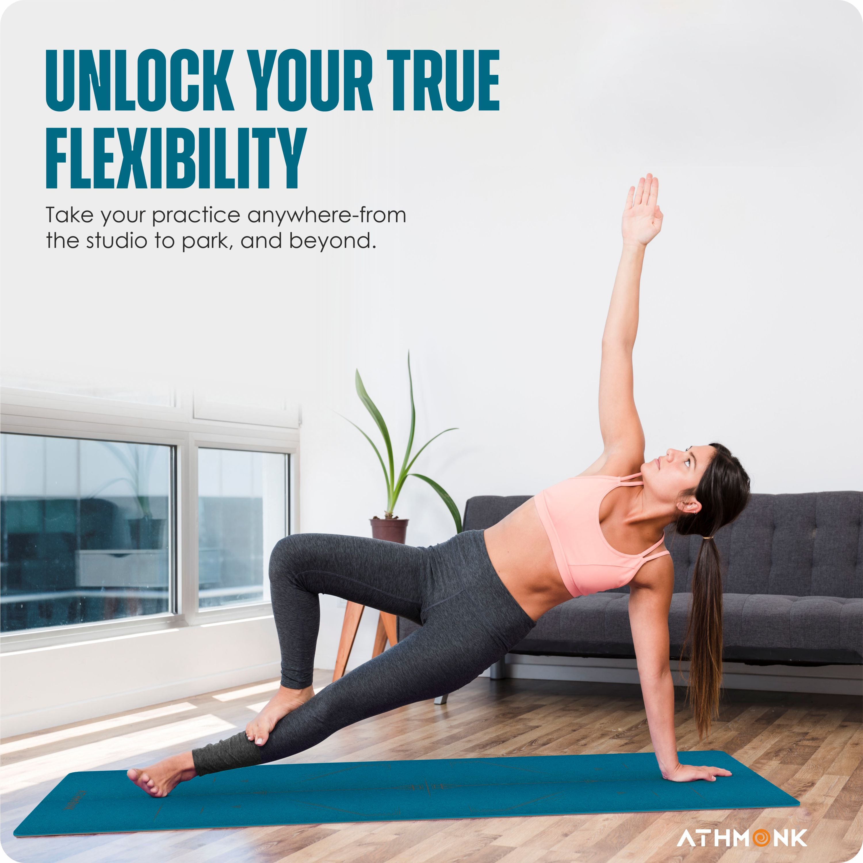 Athmonk Dual Colour TPE Pro Yoga Mat for Woman and Man with Alignment Guide Lines | Home Gym Equipment Exercise Mats for Workout | 6mm Thick Anti Slip Mat for Kids | Big Size with Cover Bag